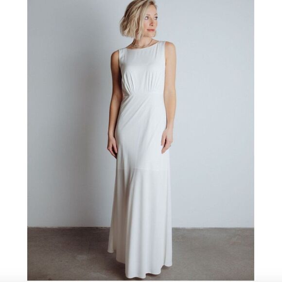 Baltic Born Sz L Molly Mod White Maxi Dress Elegant Timeless Classic Formal - Picture 1 of 11